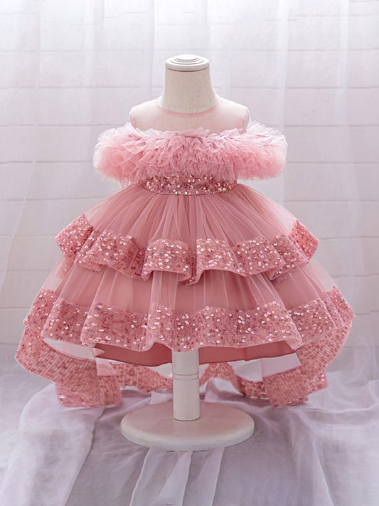 Girls Sequin Birthday Dress – Comfortable High-Low Tulle Dress for Parties & Photos