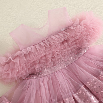 Girls Sequin Birthday Dress – Comfortable High-Low Tulle Dress for Parties & Photos