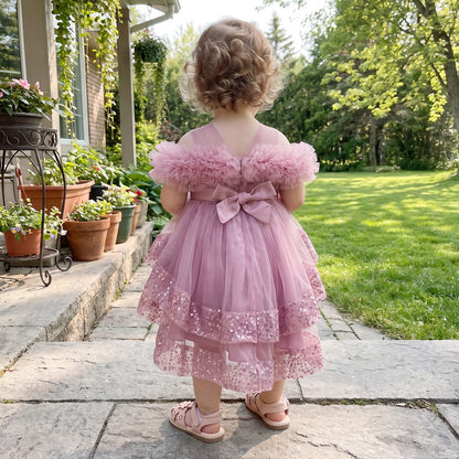 Girls Sequin Birthday Dress – Comfortable High-Low Tulle Dress for Parties & Photos