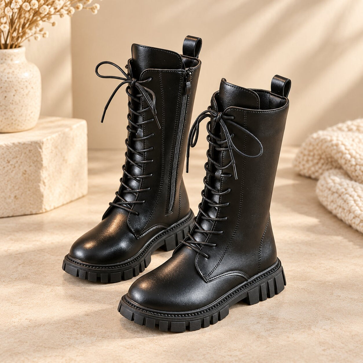 Girls Waterproof Lace-Up Boots