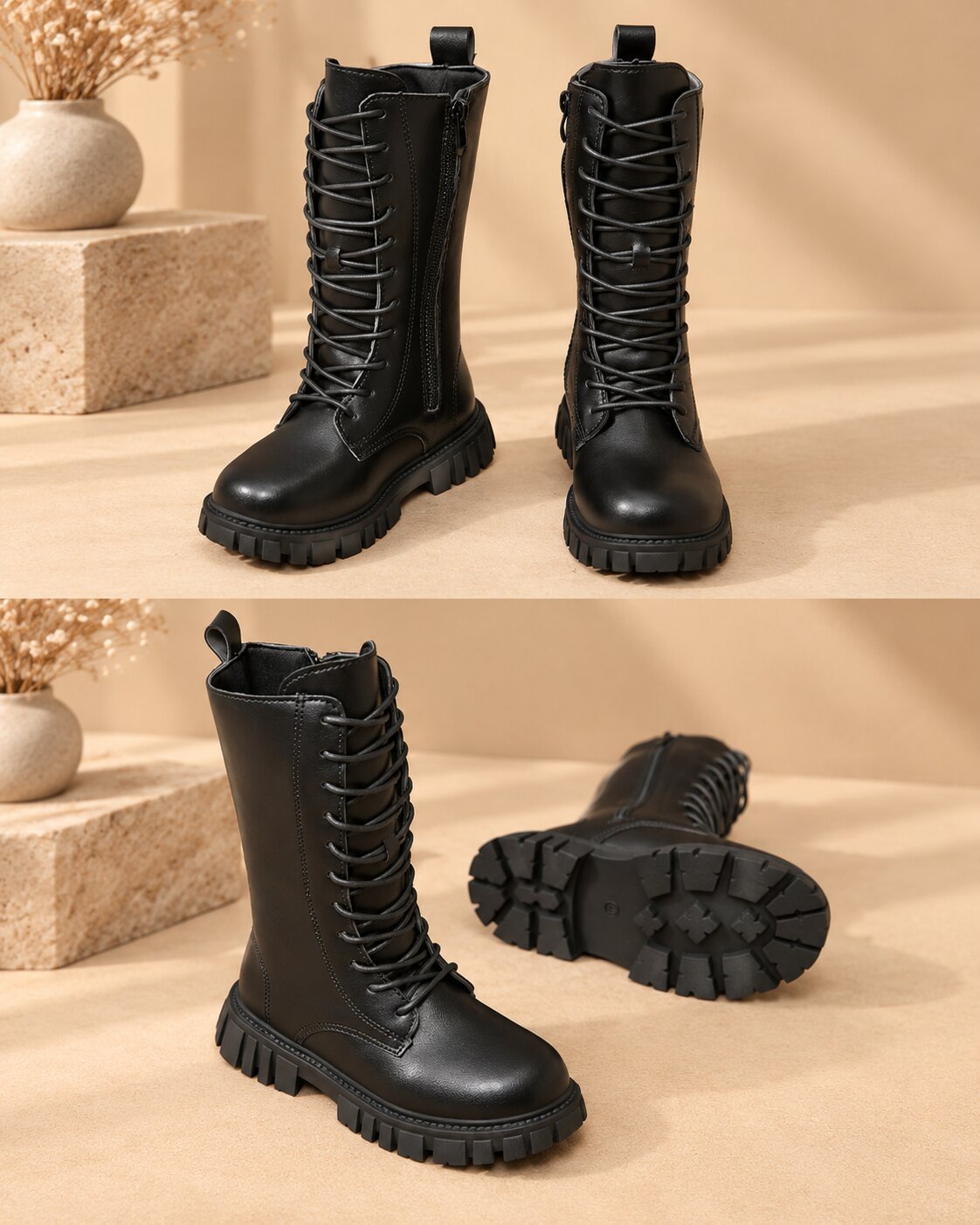 Girls Waterproof Lace-Up Boots