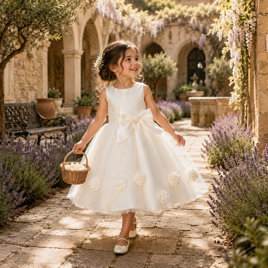 Girls White Flower Girl Dress