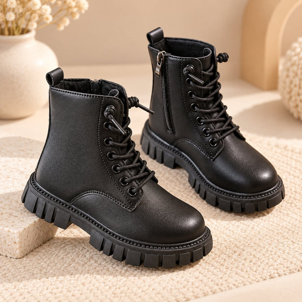 Girls Chunky Lace-Up Boots