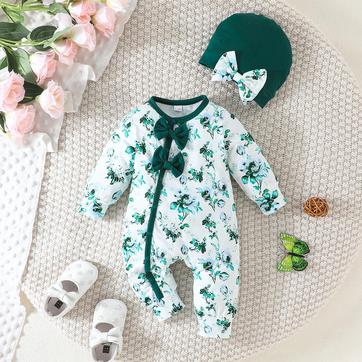 Baby Girl Floral Cotton Jumpsuit with Bows