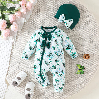 Baby Girl Floral Cotton Jumpsuit with Bows