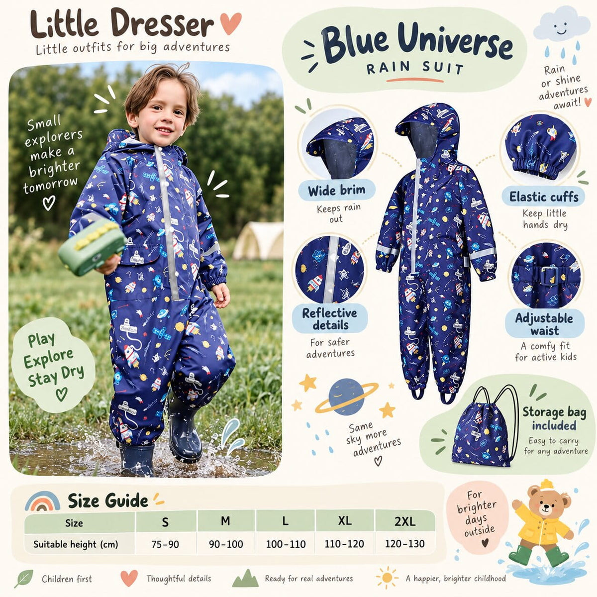 Kids Cartoon Dinosaur Rain Suit