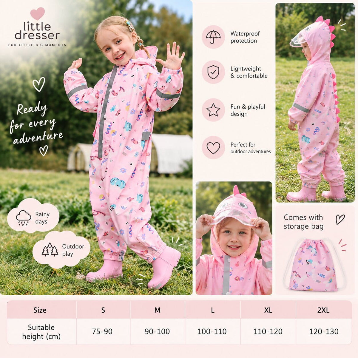 Kids Cartoon Dinosaur Rain Suit