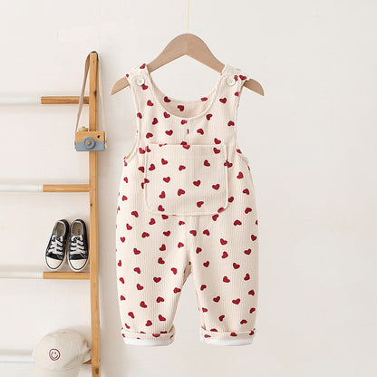 Kids Corduroy Heart Print Overalls