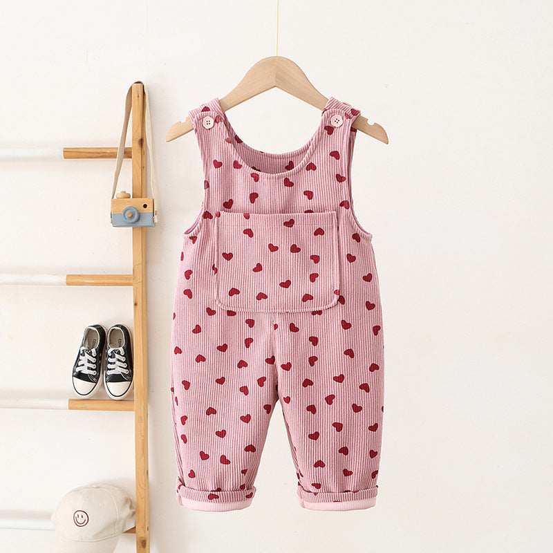 Kids Corduroy Heart Print Overalls