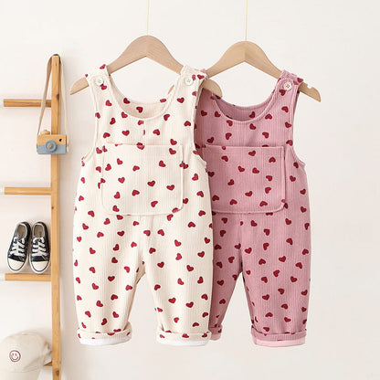 Kids Corduroy Heart Print Overalls