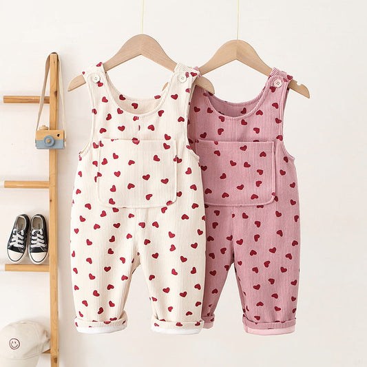 Kids Corduroy Heart Print Overalls