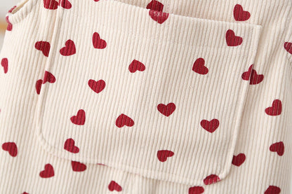 Kids Corduroy Heart Print Overalls