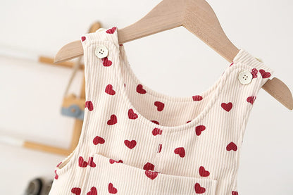 Kids Corduroy Heart Print Overalls