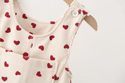 Kids Corduroy Heart Print Overalls