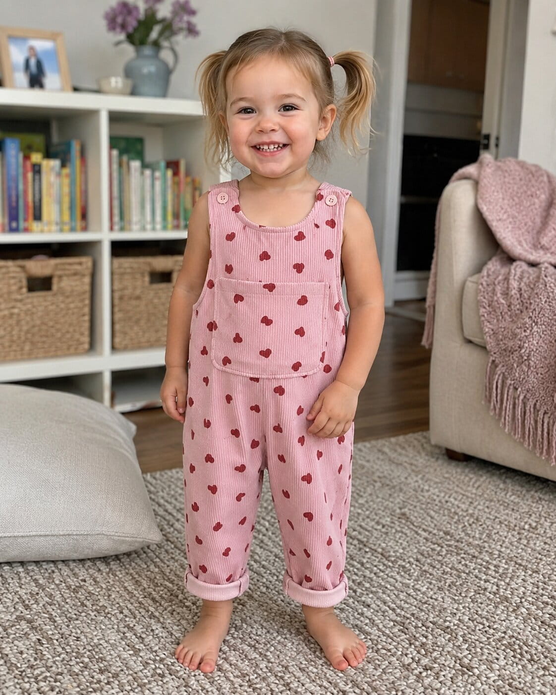 Kids Corduroy Heart Print Overalls