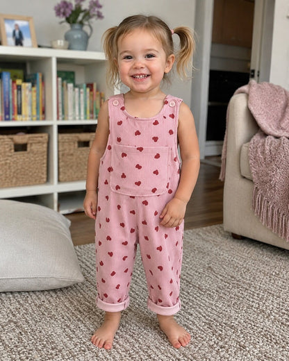 Kids Corduroy Heart Print Overalls