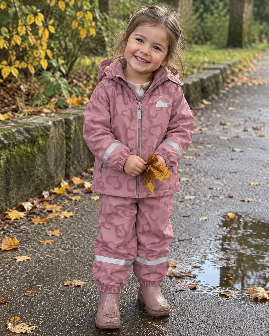 Kids Heart Print Rain Suit
