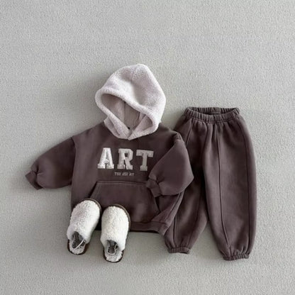 Kids Plush Fleece Hooded Sweatshirt & Jogger Set