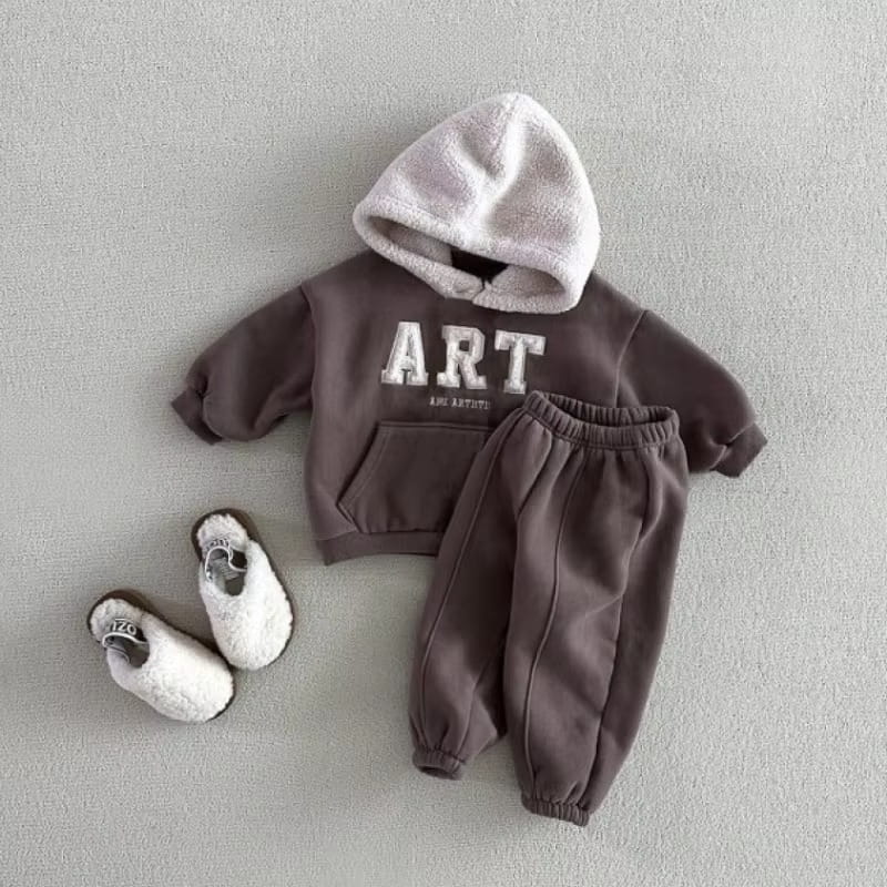 Kids Plush Fleece Hooded Sweatshirt & Jogger Set