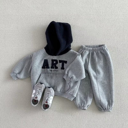 Kids Plush Fleece Hooded Sweatshirt & Jogger Set