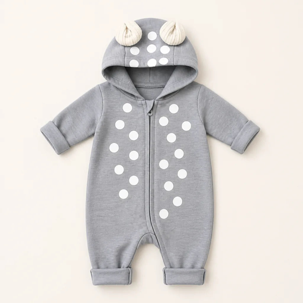 Baby Cotton Deer Print Hooded Romper