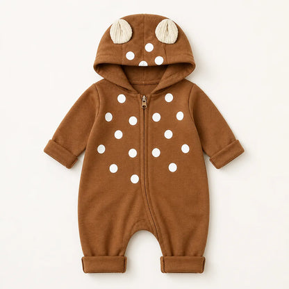 Baby Cotton Deer Print Hooded Romper