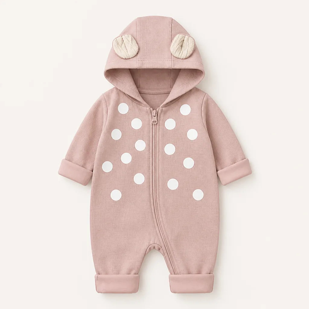 Baby Cotton Deer Print Hooded Romper