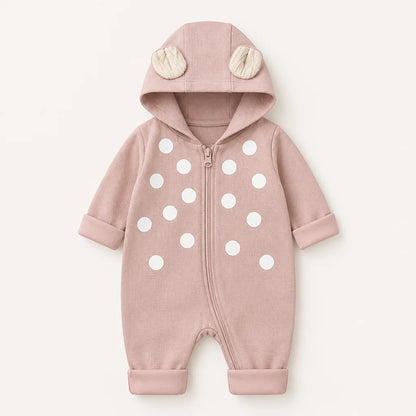 Baby Cotton Deer Print Hooded Romper