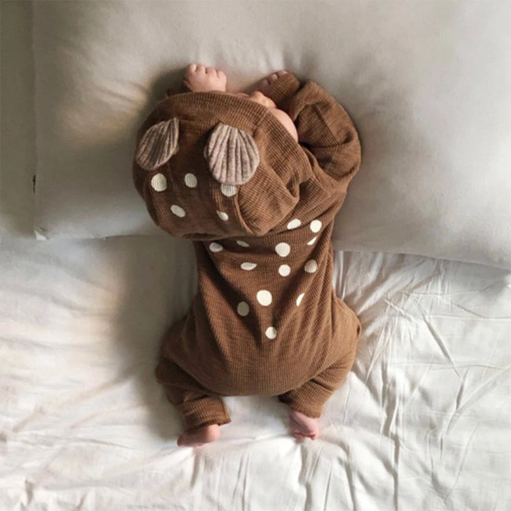 Baby Cotton Deer Print Hooded Romper