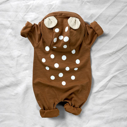 Baby Cotton Deer Print Hooded Romper