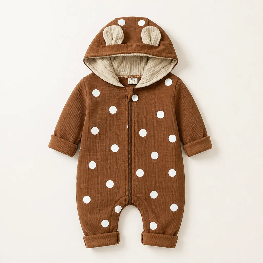 Baby Cotton Deer Print Hooded Romper