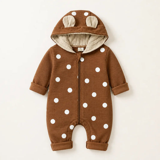 Baby Cotton Deer Print Hooded Romper