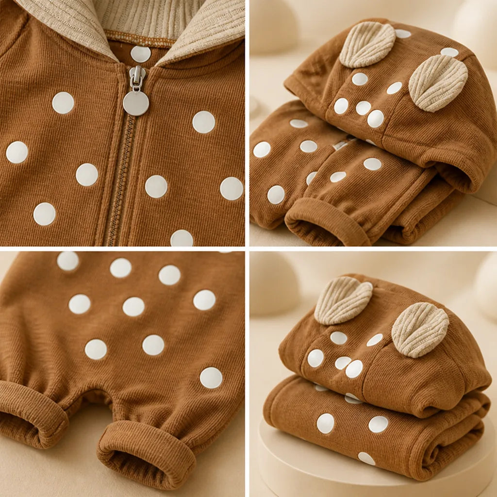 Baby Cotton Deer Print Hooded Romper