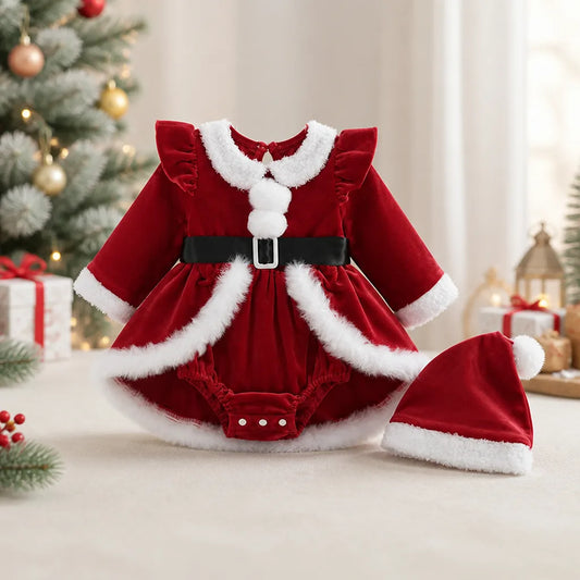 Baby Girl 3-Piece Christmas Romper Set