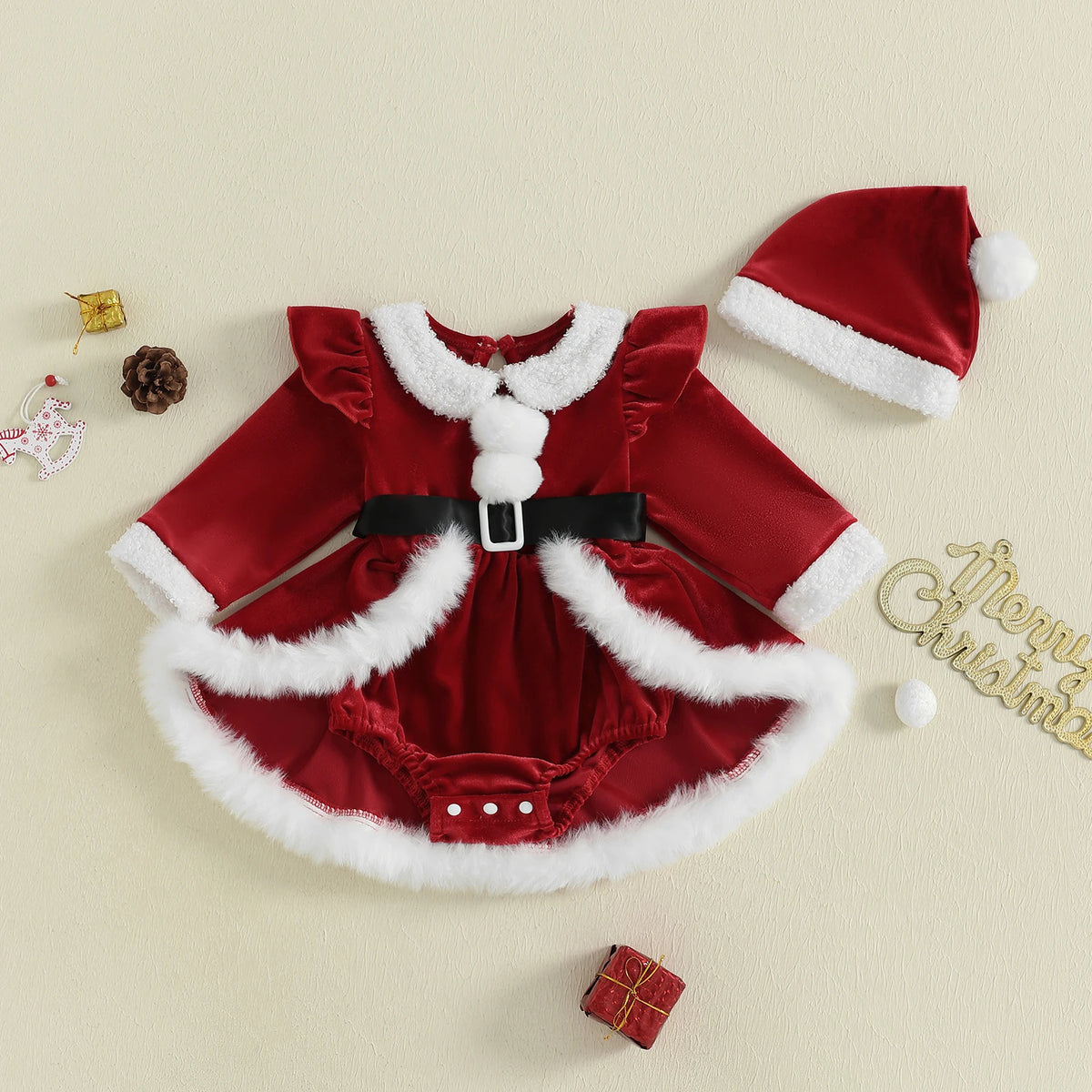 Baby Girl 3-Piece Christmas Romper Set