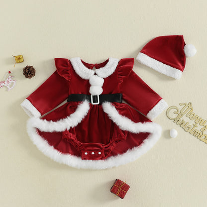 Baby Girl 3-Piece Christmas Romper Set