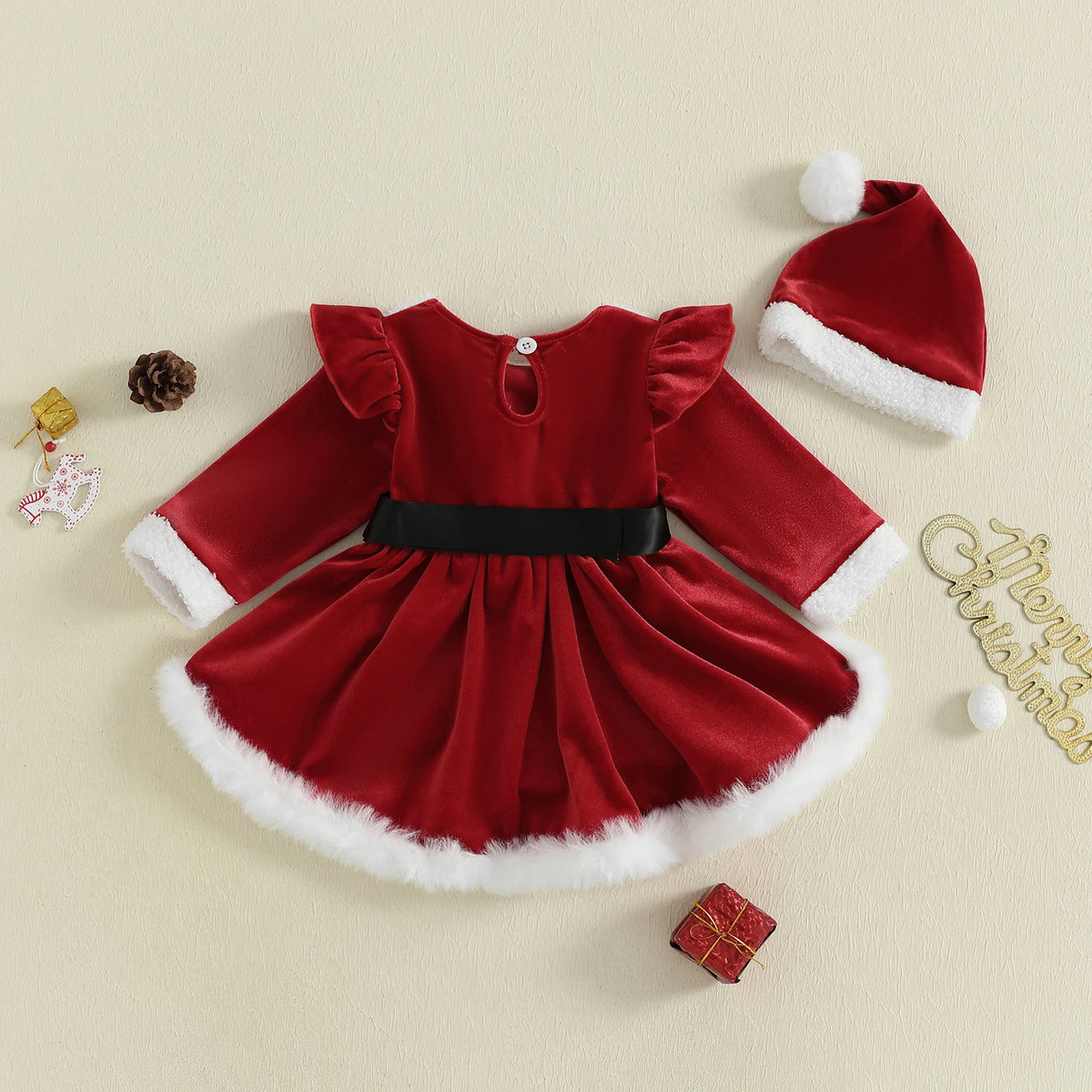 Baby Girl 3-Piece Christmas Romper Set