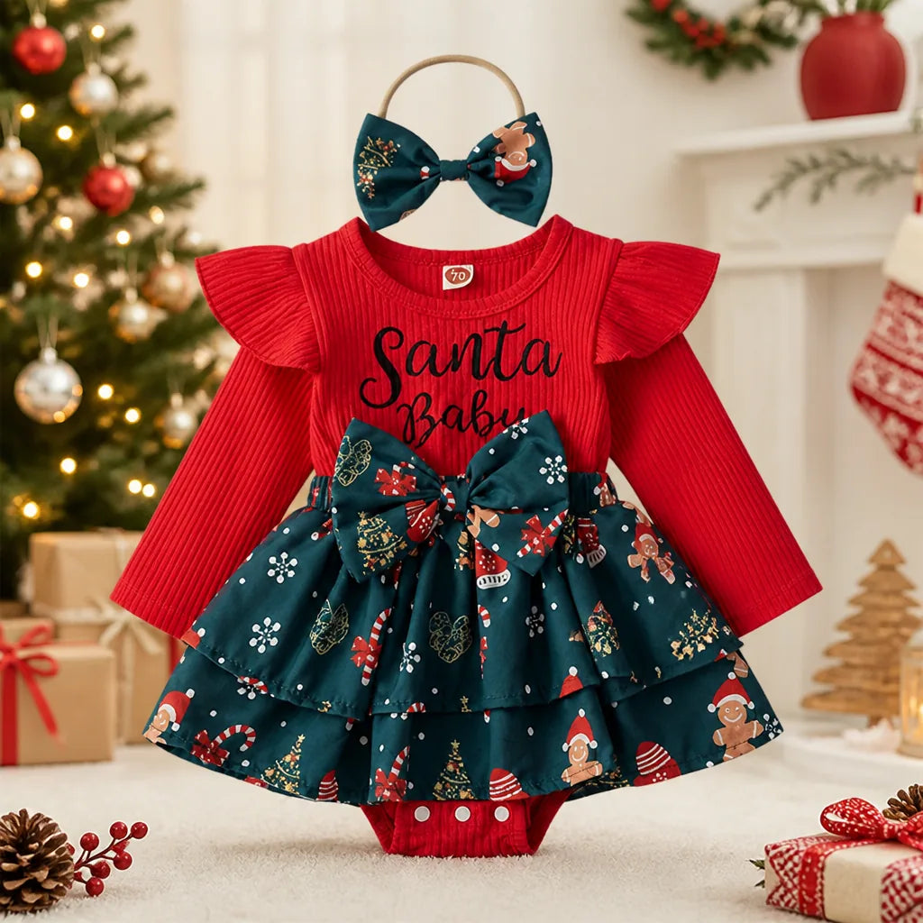 Baby Girl Christmas Santa Romper Dress Set