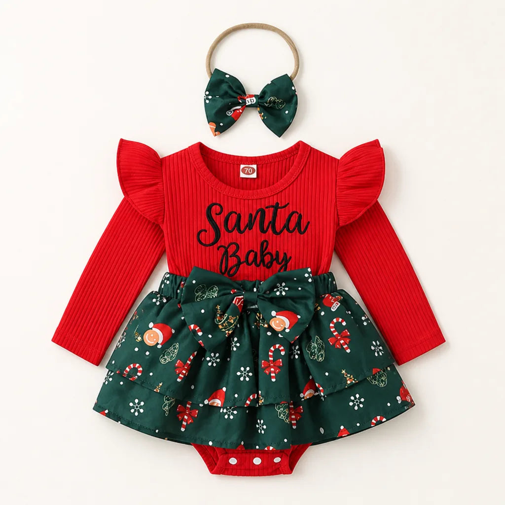 Baby Girl Christmas Santa Romper Dress Set