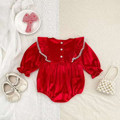 Baby Girl Lace-Front Long-Sleeve Romper