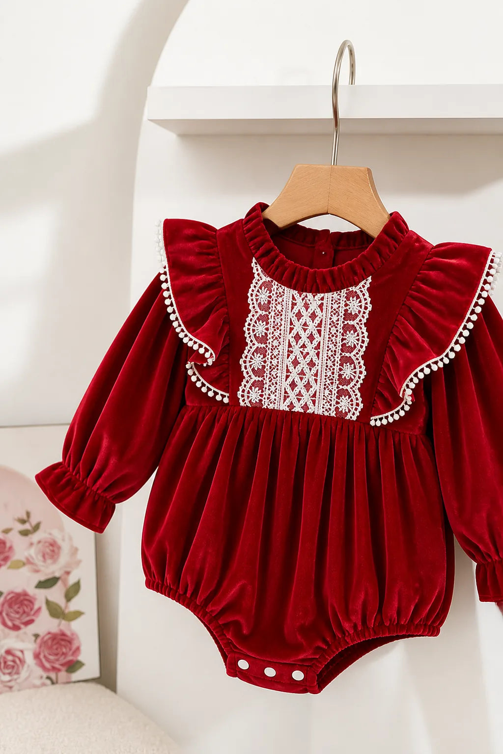 Baby Girl Lace-Front Long-Sleeve Romper