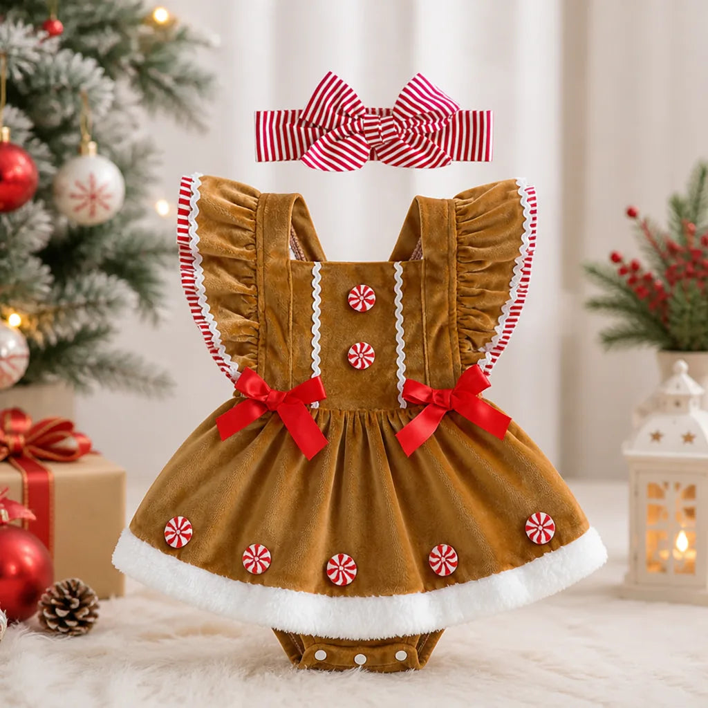 Baby Girl Peppermint Christmas Romper Set