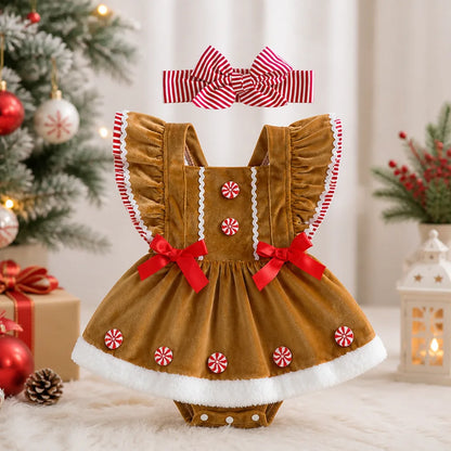 Baby Girl Peppermint Christmas Romper Set