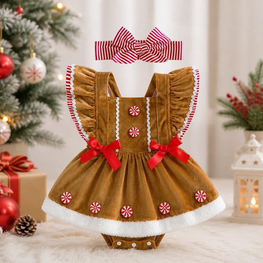 Baby Girl Peppermint Christmas Romper Set