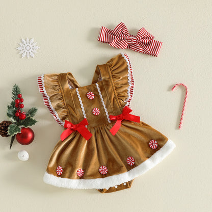 Baby Girl Peppermint Christmas Romper Set