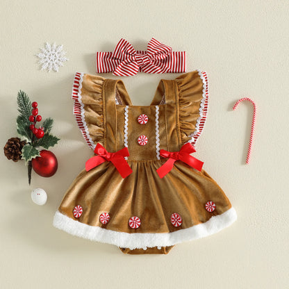 Baby Girl Peppermint Christmas Romper Set