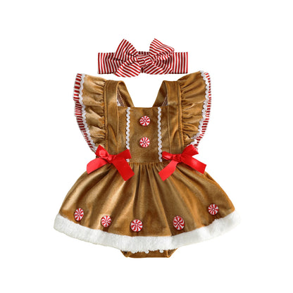 Baby Girl Peppermint Christmas Romper Set