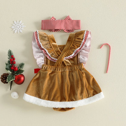 Baby Girl Peppermint Christmas Romper Set