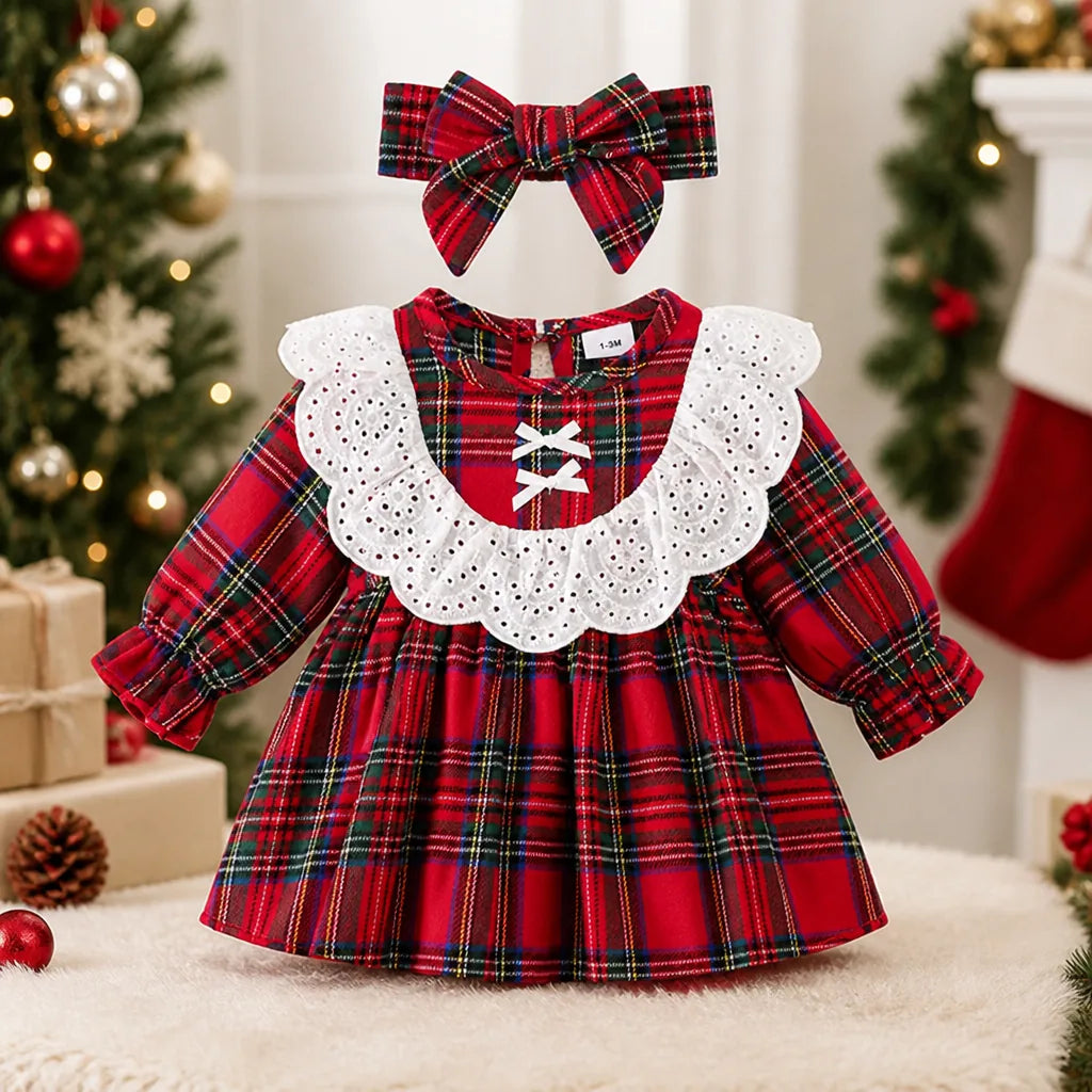 Baby Girl Ruffle Collar Dress and Headband Set