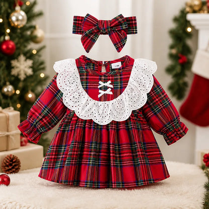 Baby Girl Ruffle Collar Dress and Headband Set